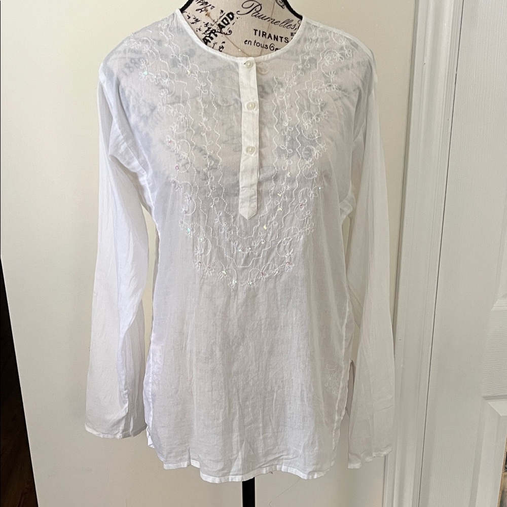 💗Route 66 White Button-Up Tunic